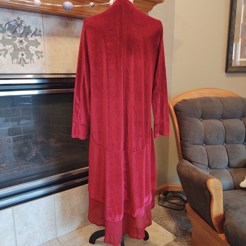 Women's Open Front Velvet Duster Cardigan - Deep Magenta - Picture 8 of 12